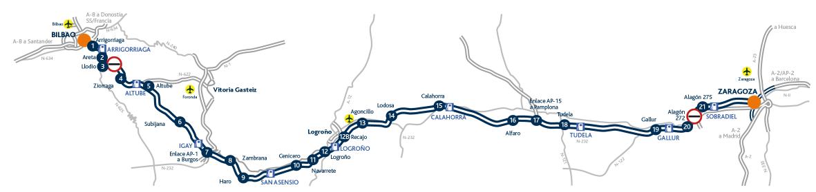 Mapa de AP-68: Bilbao - Zaragoza